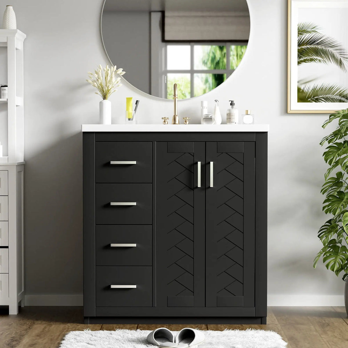 30 Inch Bathroom Vanity | 3 Drawers Soft Close | Solid Wood Ceramic Combo