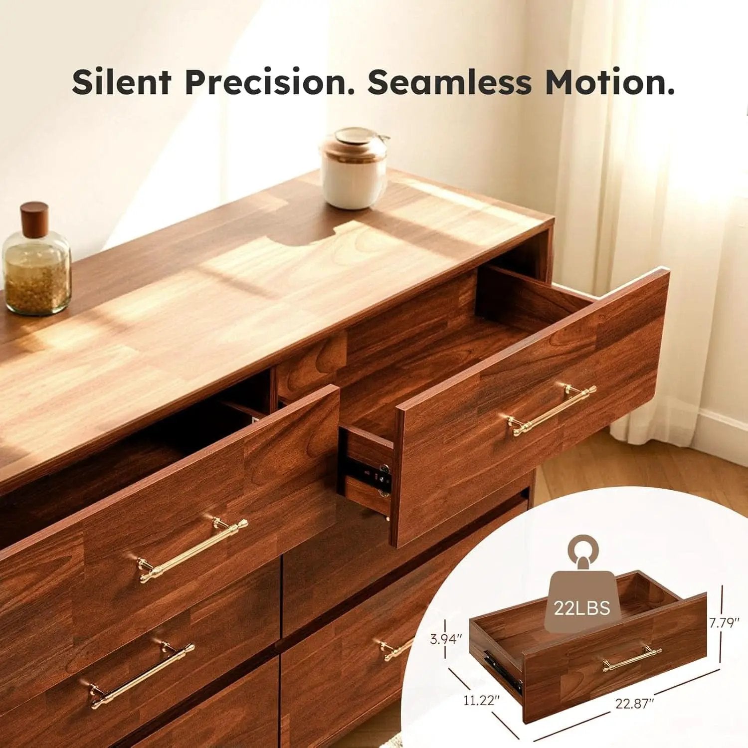 Walnut Dresser Six Drawer Storage Organizer Cabinet from PriceLows™