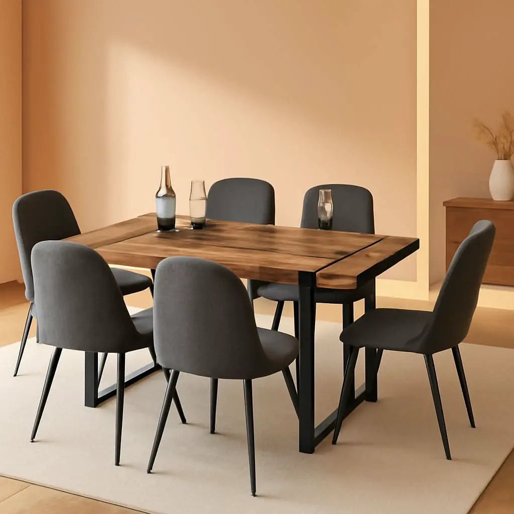 Executive Industrial Solid Walnut Dining Table Set from PriceLows™