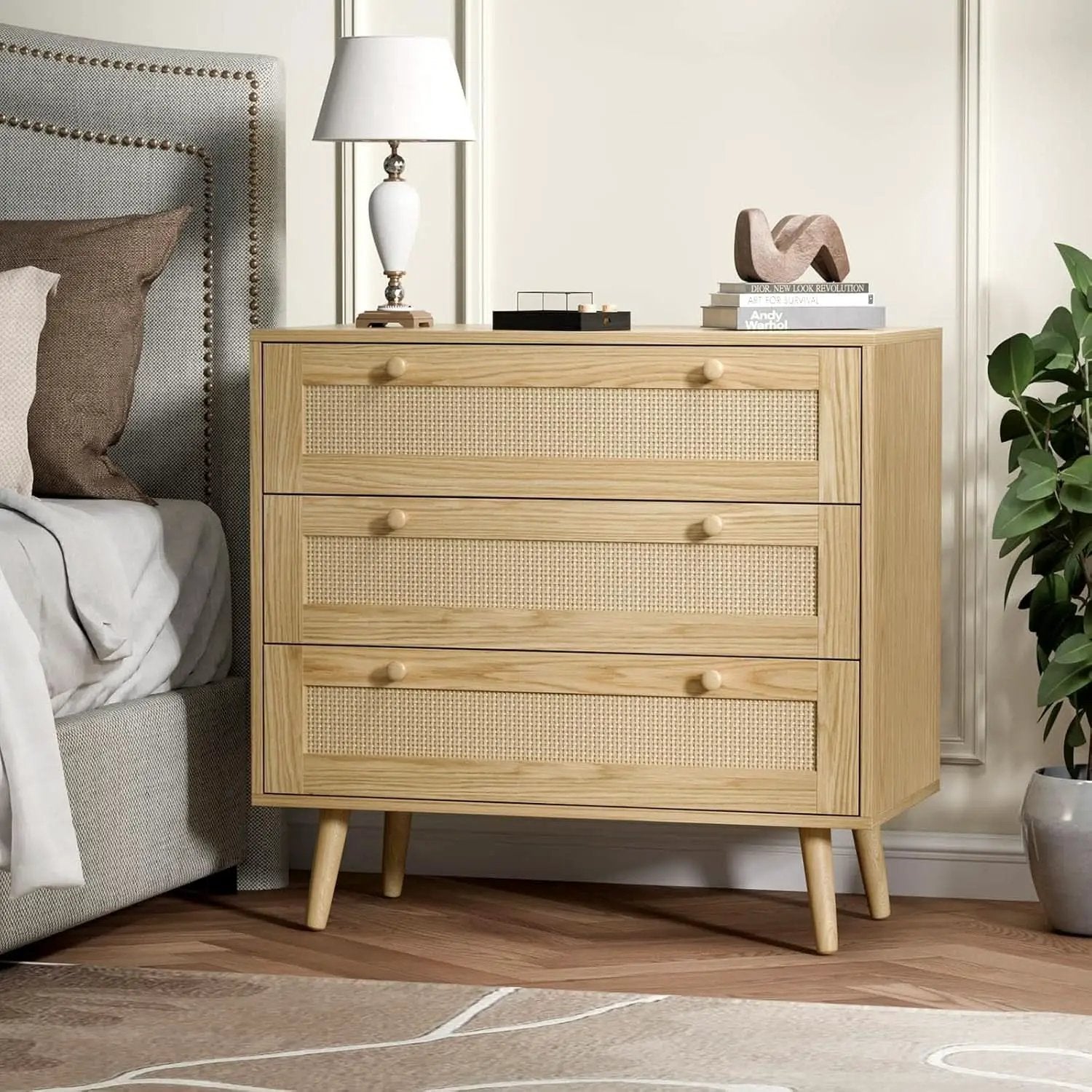 Space-Saving 3-Drawer Rattan Dresser For Bedroom Storage from PriceLows™