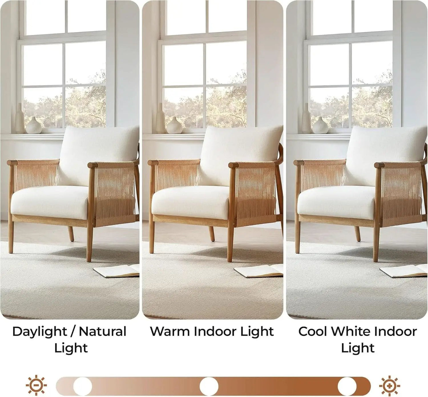 Cream Braided Accent Armchair With Wooden Armrests from PriceLows™
