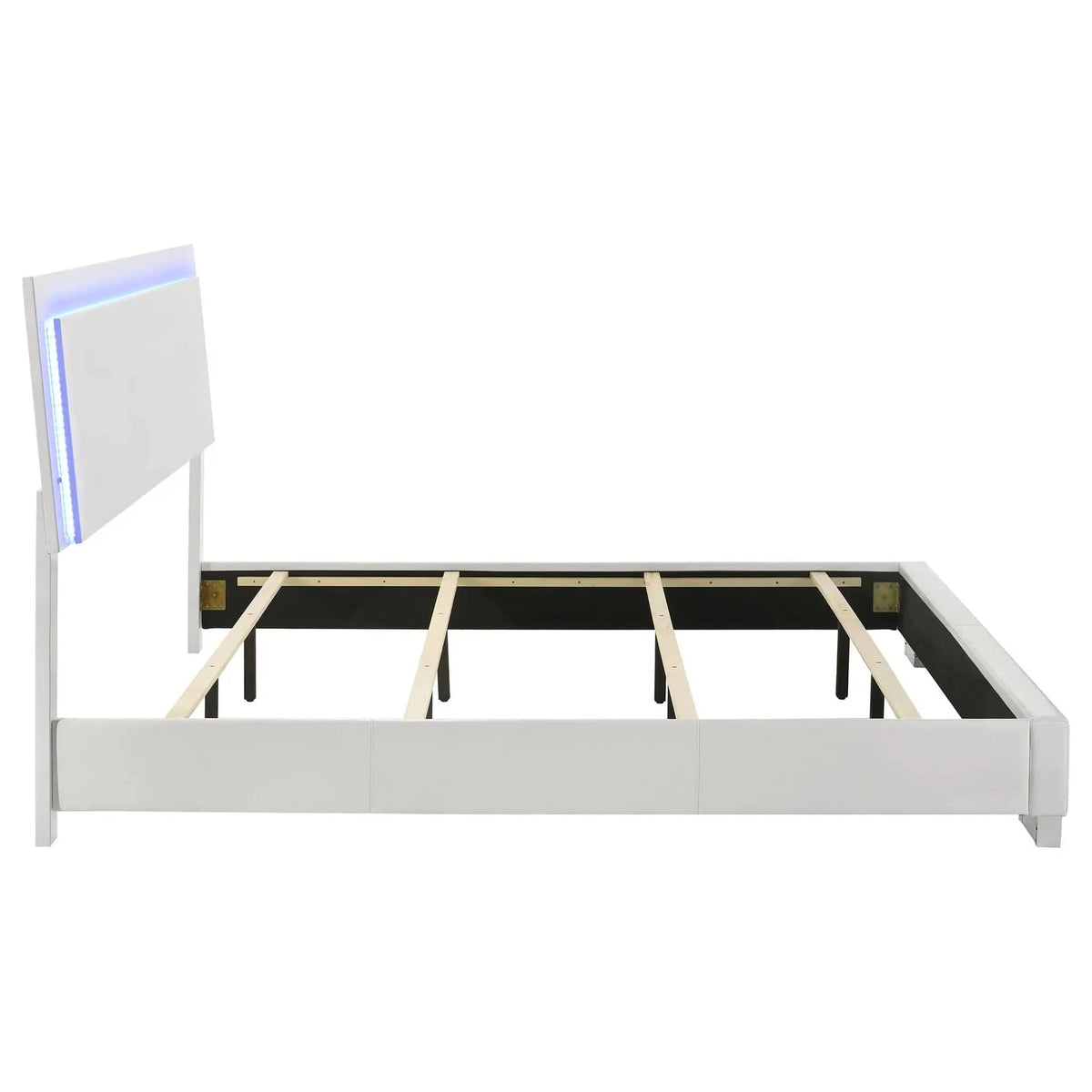 Felicity Wood Eastern King LED Panel Bed White High Gloss | 79.5 x 86.5 x 48.5 in | Faux Leather & Wood | Bedroom