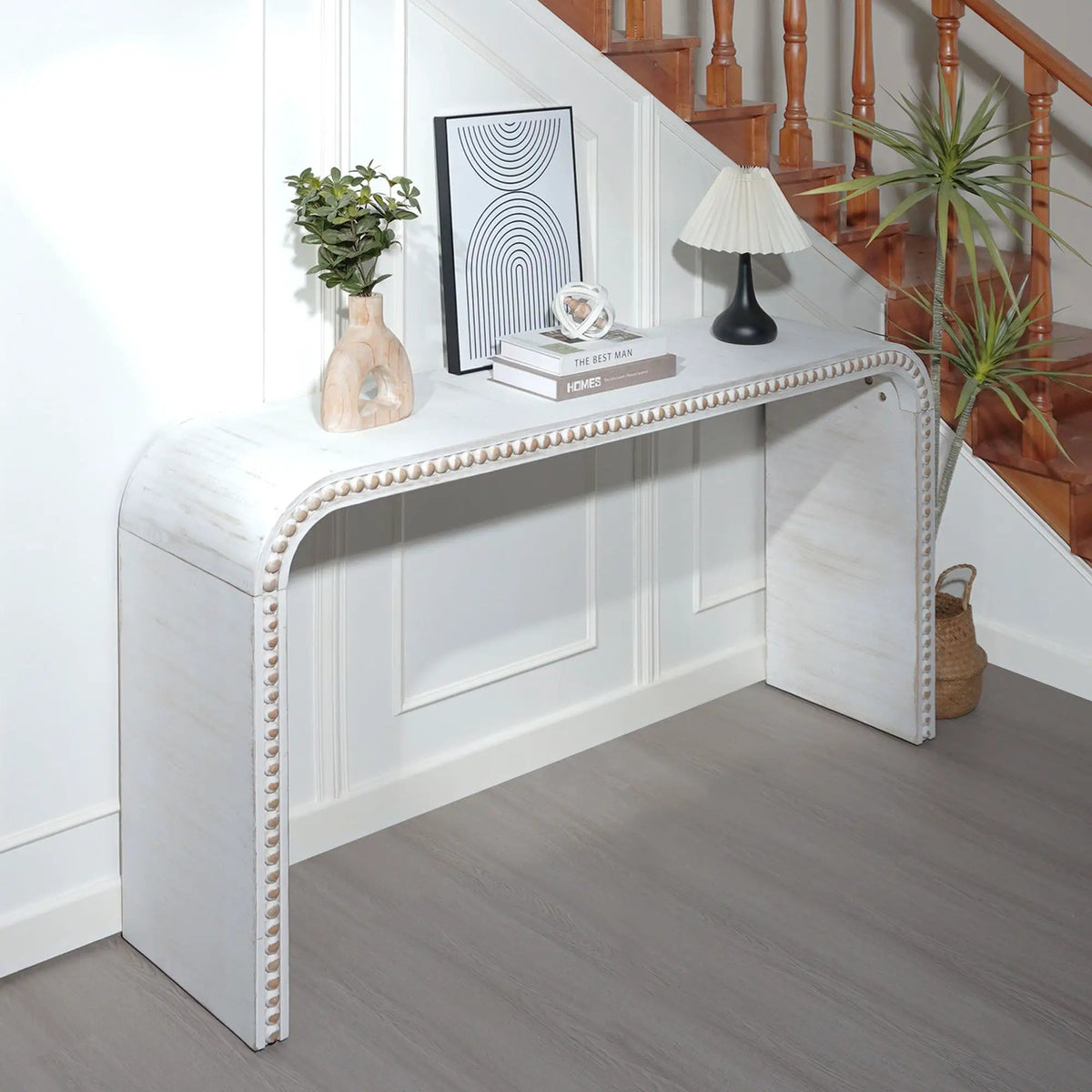 Waterfall Console Table | 59 Inch Width | Wood Trim Accent | Farmhouse Finish