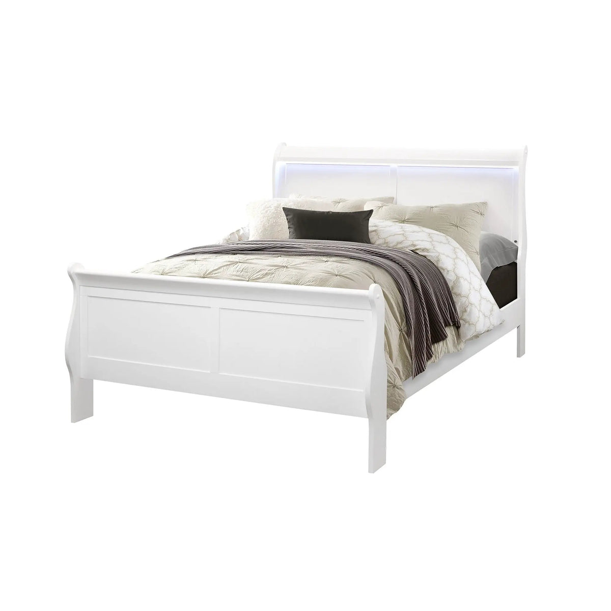 Charlston Sleigh Bed | Integrated LED Lighting | Modern Sleigh Design | 84.5 Inch Length