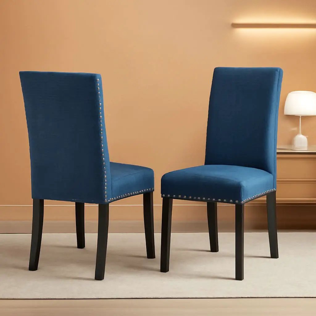 Biony Blue Fabric Dining Chair Set of 2 With Nailhead Trim from PriceLows™