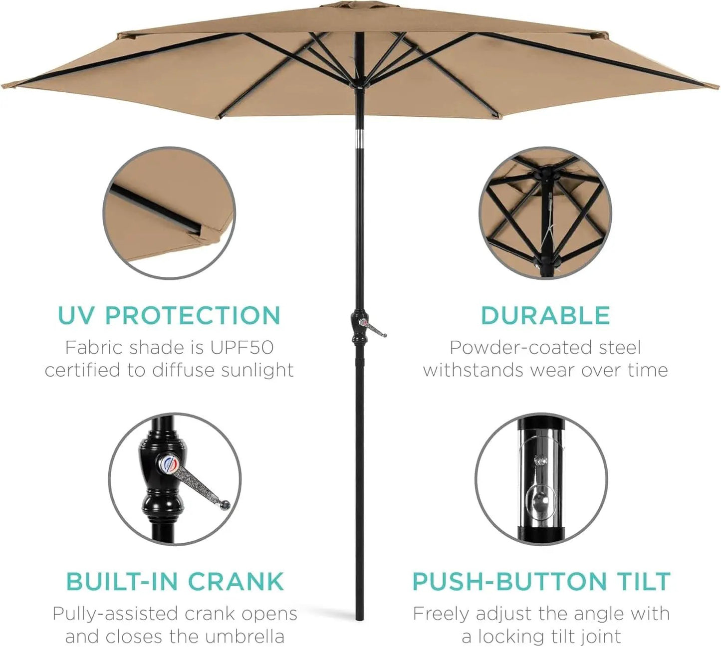 10 Foot Outdoor Steel Polyester Patio Umbrella Tan With Crank Tilt And Table Compatible from PriceLows™