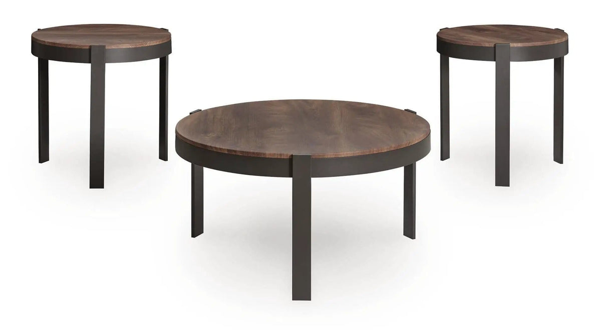Horizon Hills Occasional Table Set (Set of 3) | 35.25 x 35.25 x 18 in | Metal & Mdf | Brown / Black