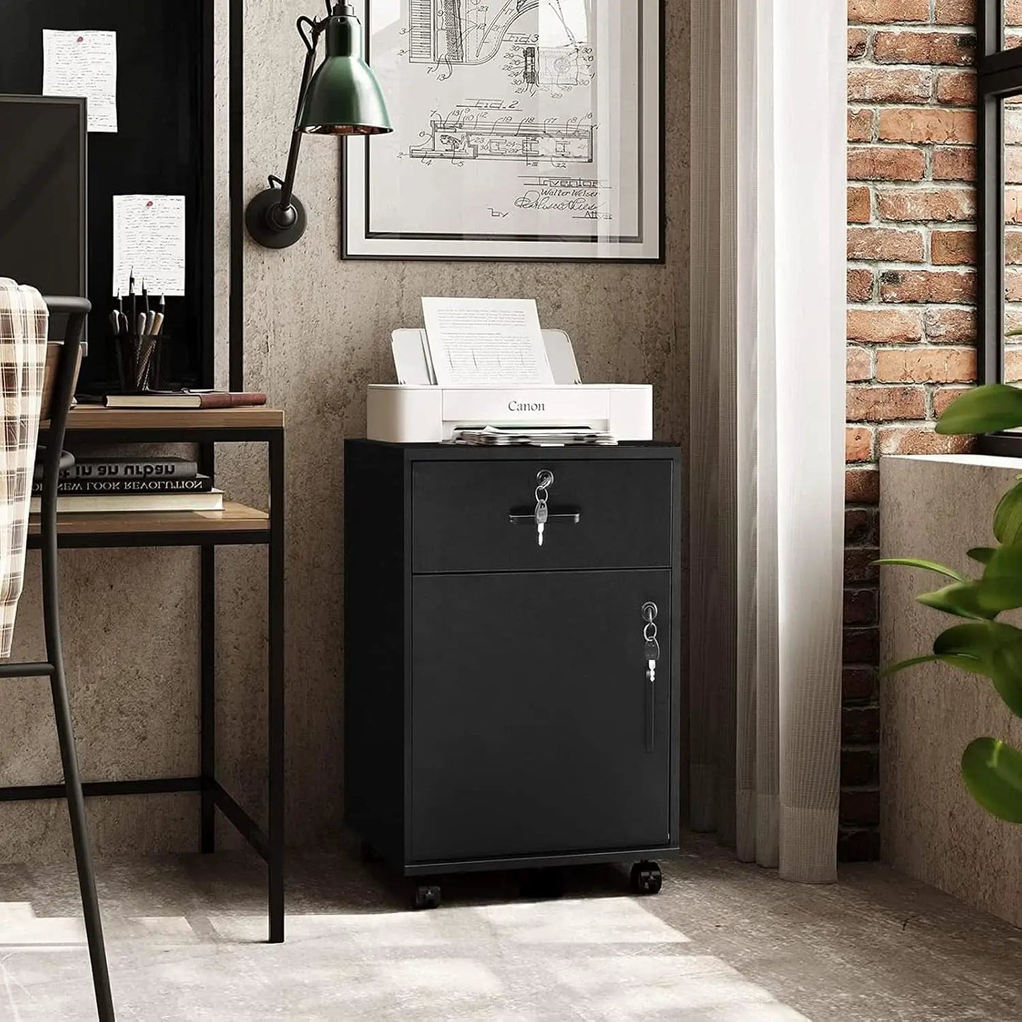 Mobile File Cabinet With Lockable Drawer And Four Wheels Black from PriceLows™