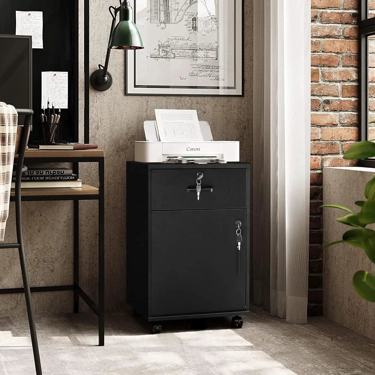 Mobile File Cabinet With Lockable Drawer And Four Wheels Black from PriceLows™