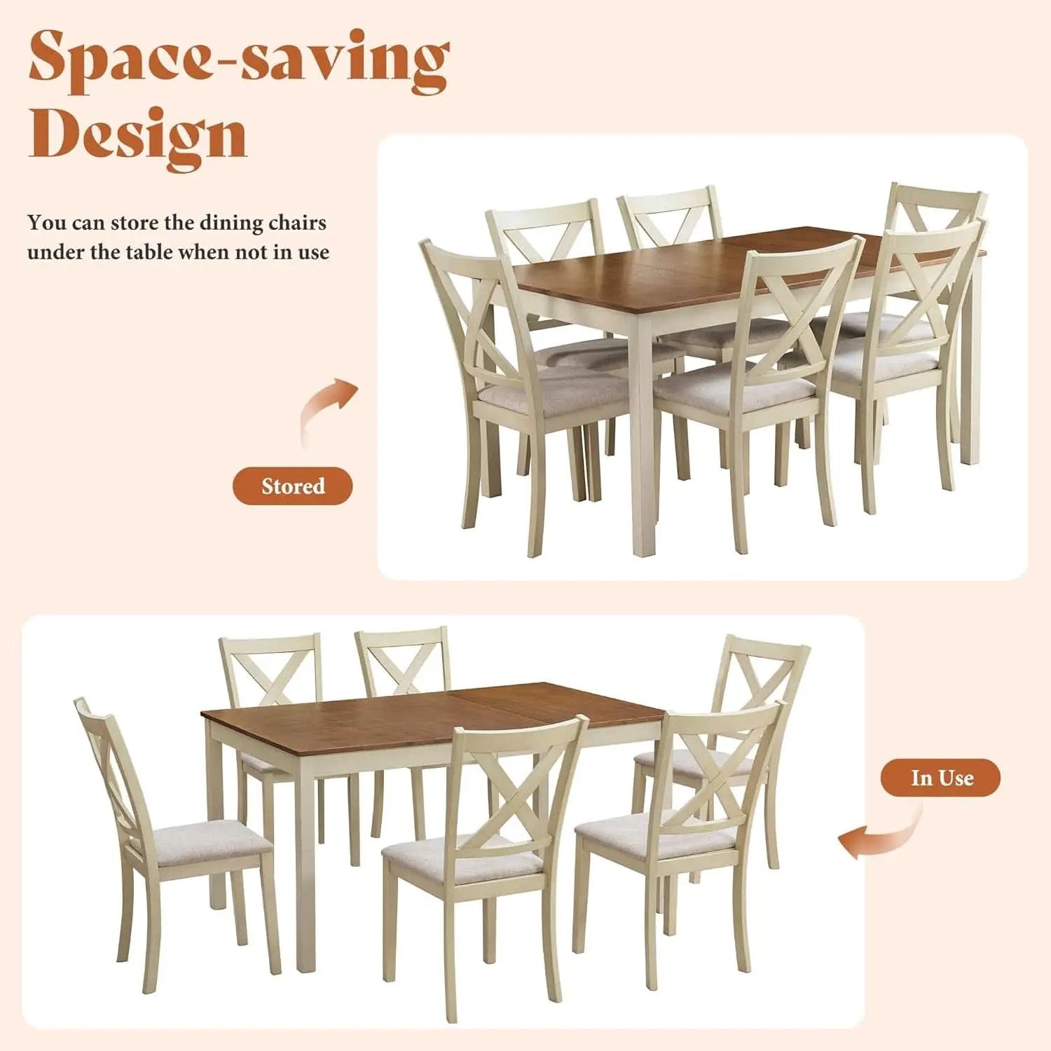 Farmhouse Handcrafted SolidWood Dining Table Set Cream from PriceLows™