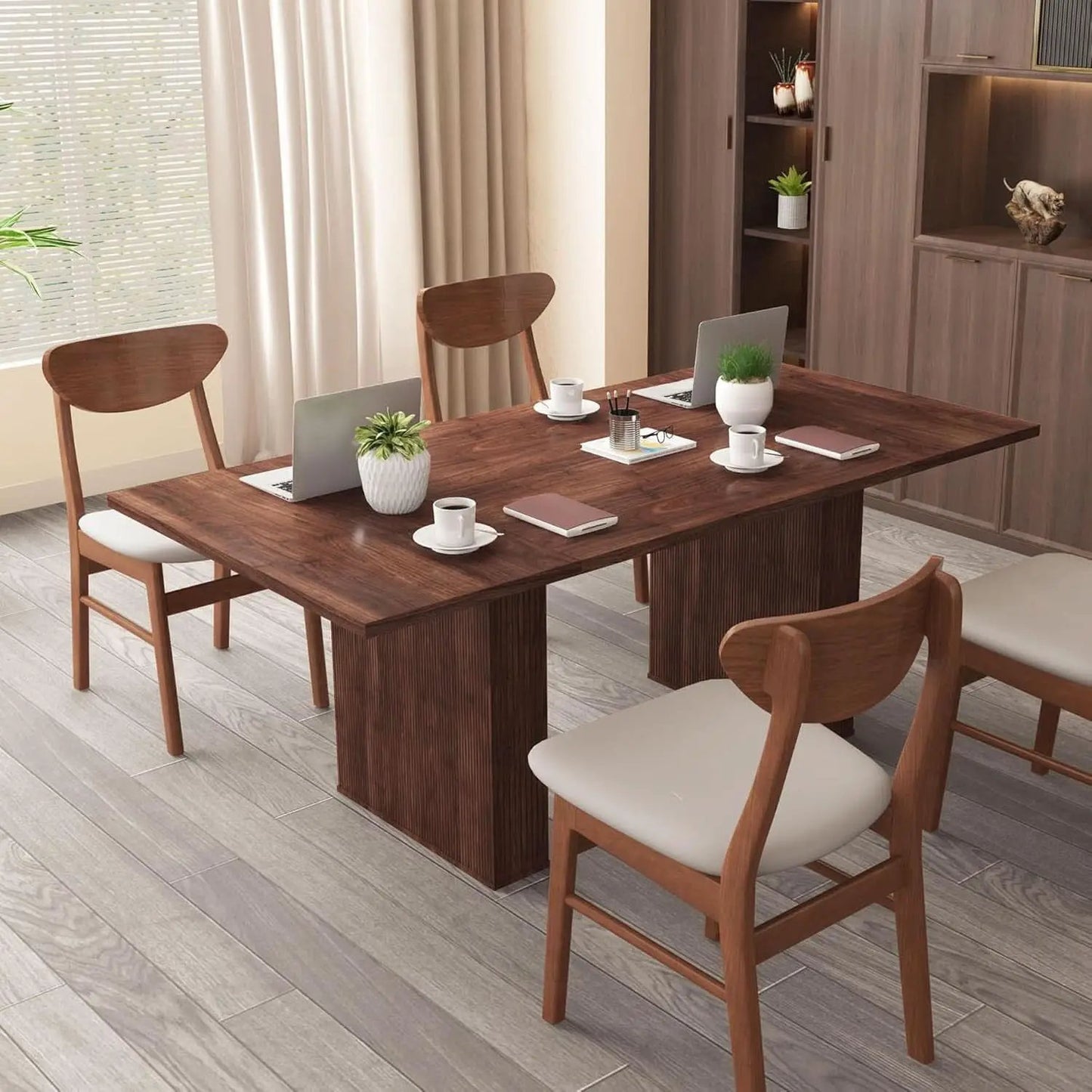 78 Inch Walnut Dining Table Modern Farmhouse Rectangular from PriceLows™