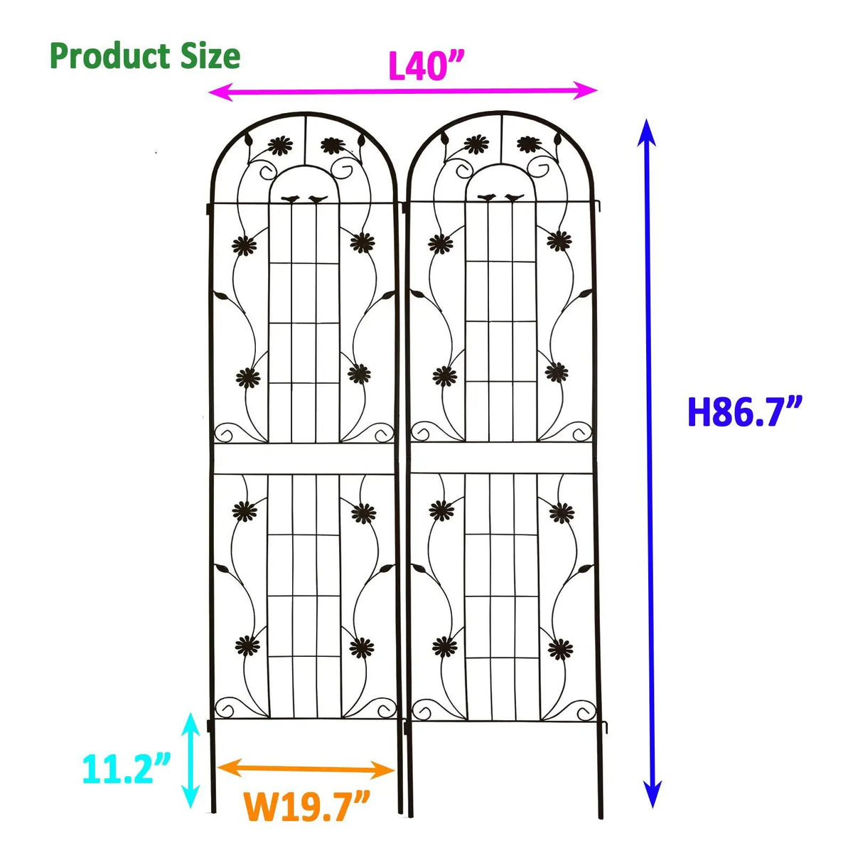 Metal Garden Trellis | Galvanized Steel | Powder Coated | 4 Piece Set