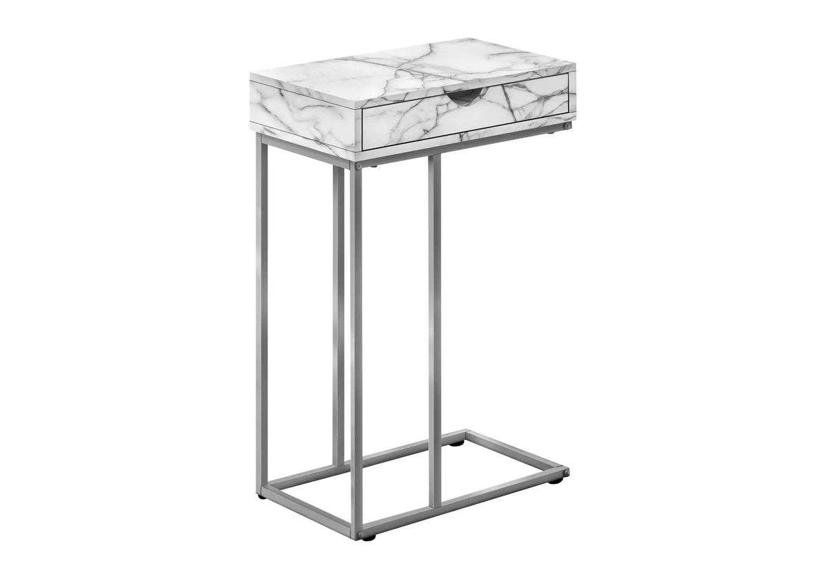 C-Shaped End Table | Pass-Through Storage Drawer | Slide-Under Base | Modern Design