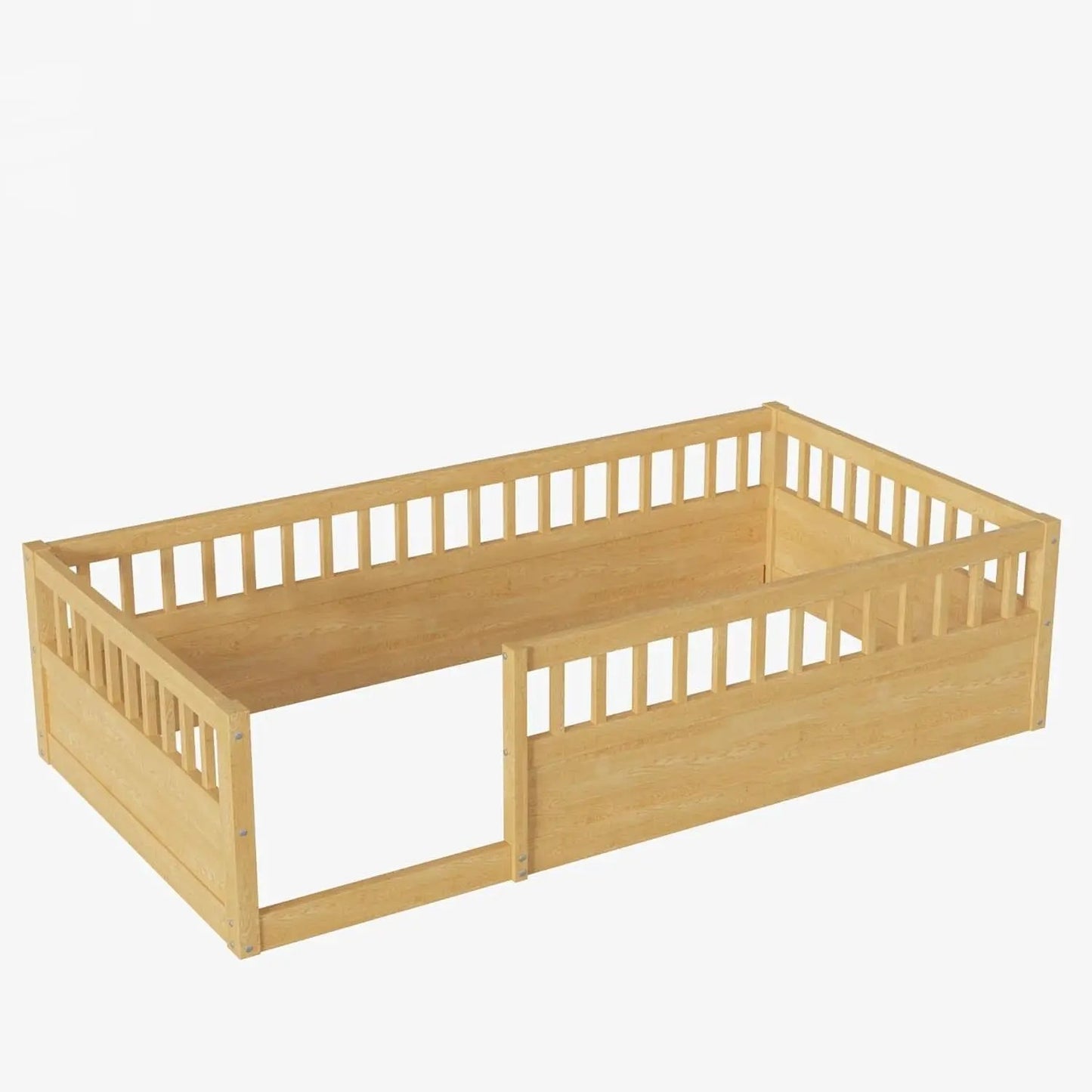 Twin Montessori Floor Bed With High Safety Rails Natural from PriceLows™