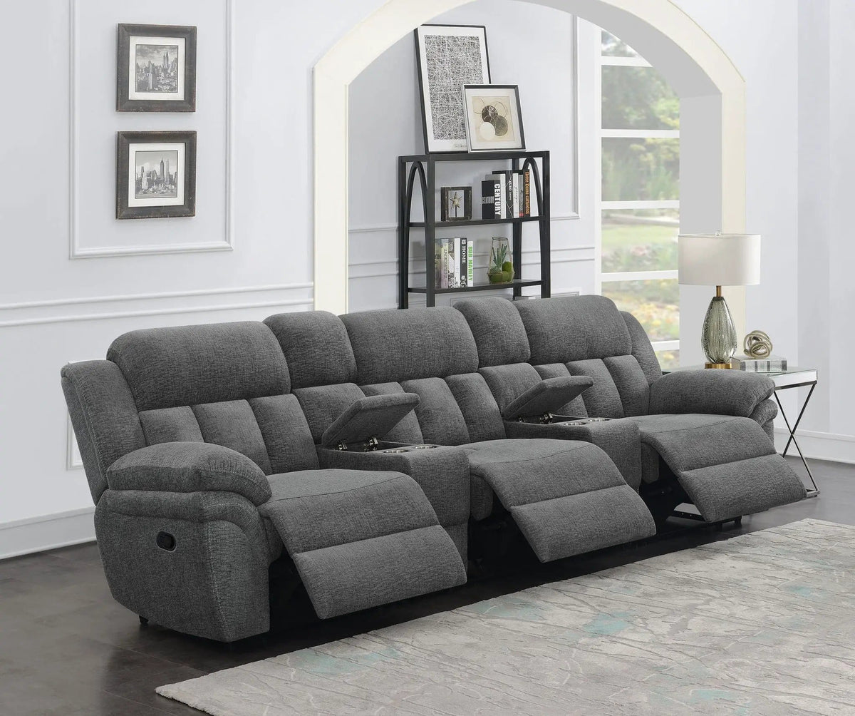 Bahrain 5-piece Upholstered Home Theater Seating Reclining Chair & Console | 5-Piece Set | Living Room Furniture | Charcoal