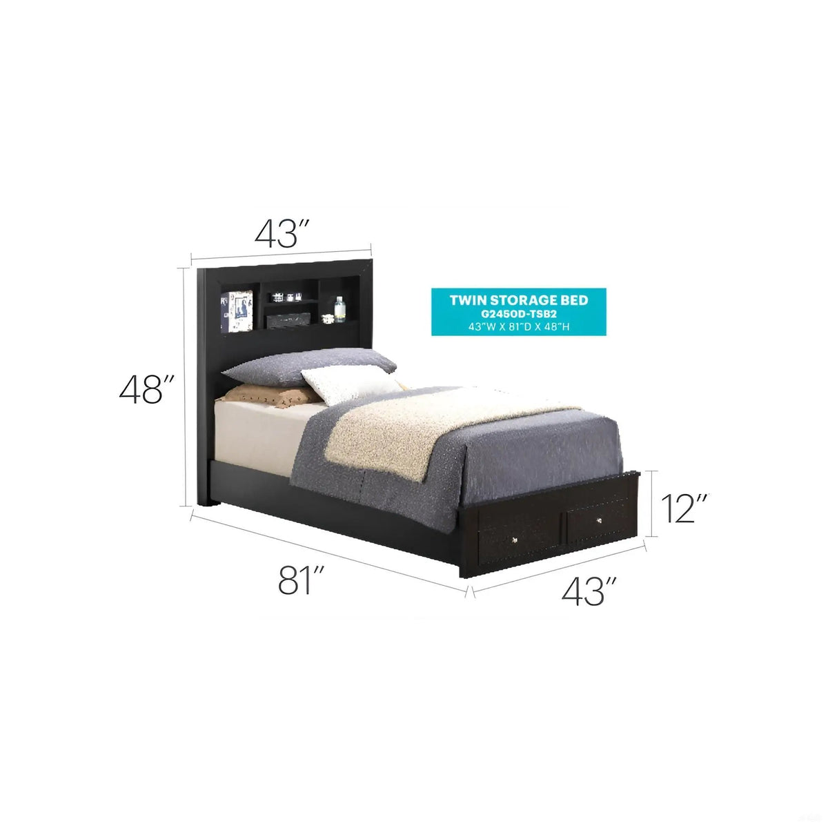Modern Storage Bed | Ample Bedroom Storage | Wood And Manufactured Wood | 81 Inch Length