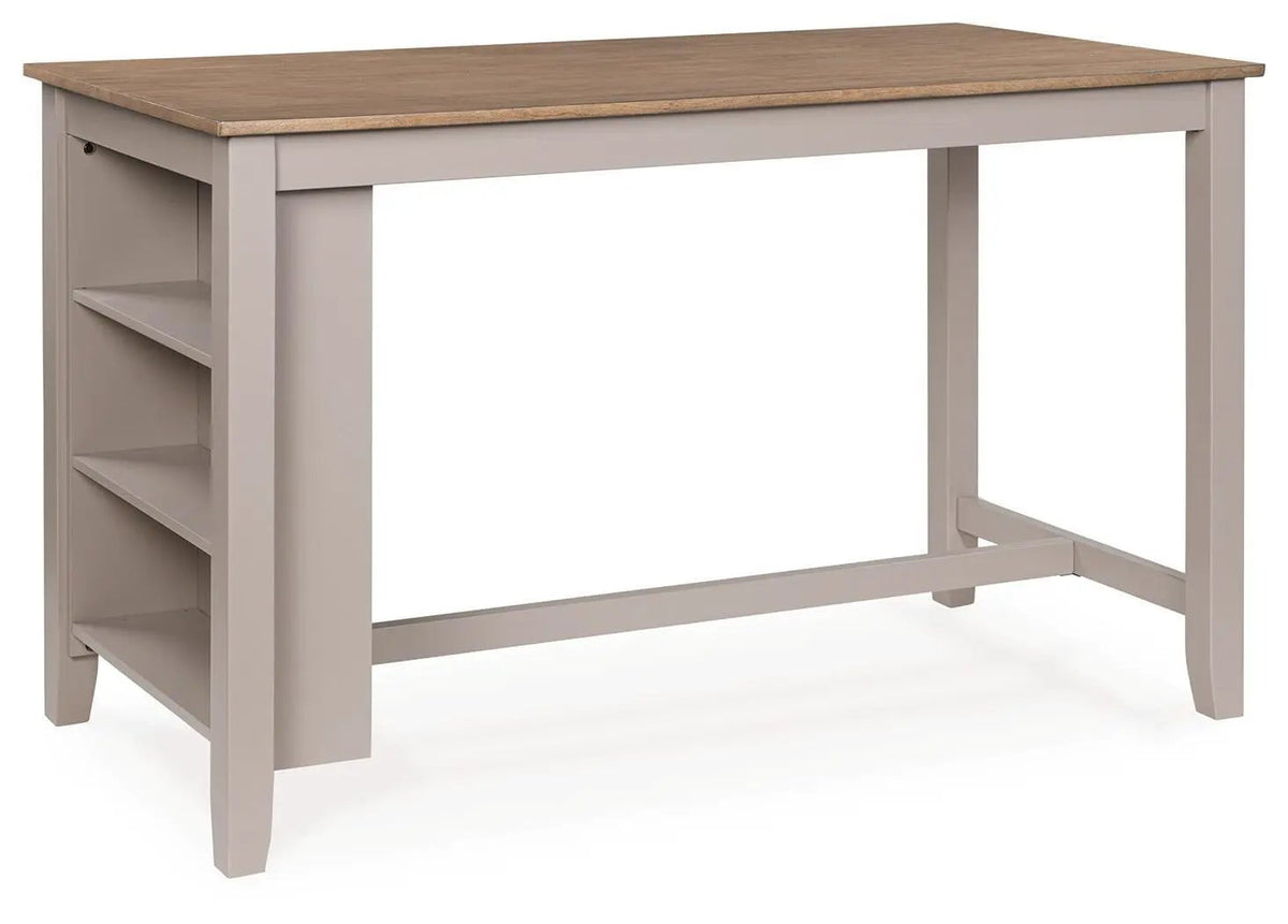 Counter Height Dining Table | Rectangular | Built In Shelves | Natural Gray
