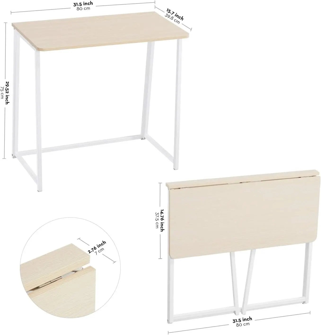 Folding Desk 31.5 Inch Oak Wood Small Space Computer Table from PriceLows™