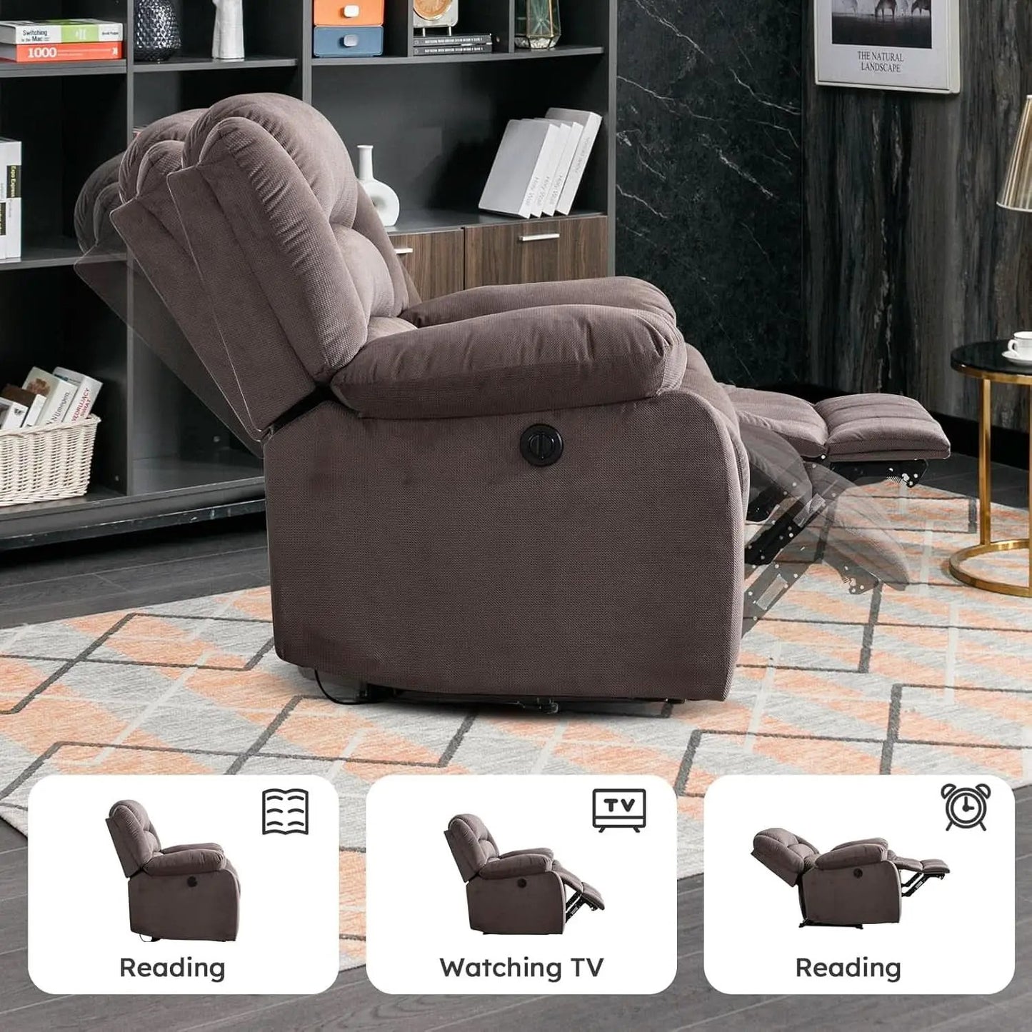 Brown Oversized Electric Recliner Chair With Plush Cushions from PriceLows™