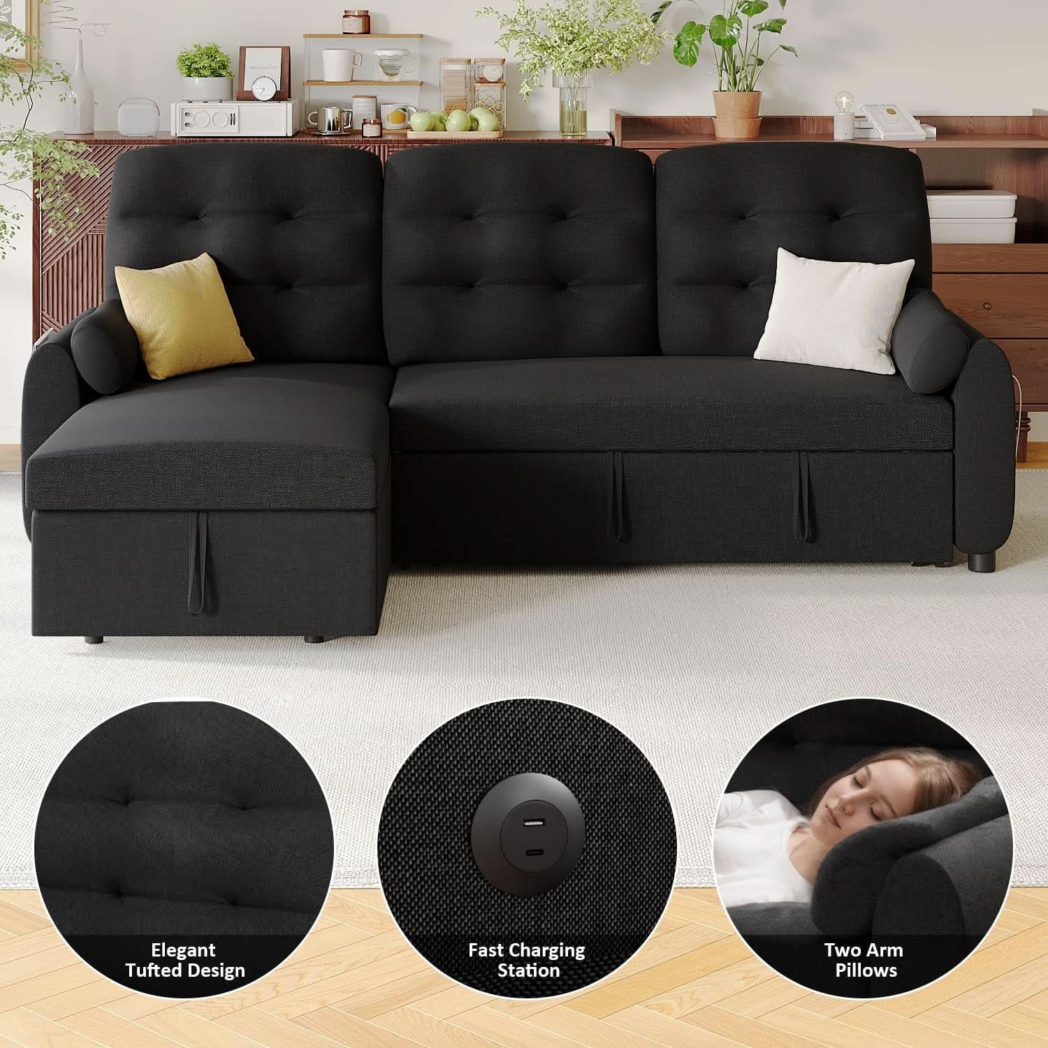 86Inch Convertible Sleeper Sectional With USB Ports from PriceLows™