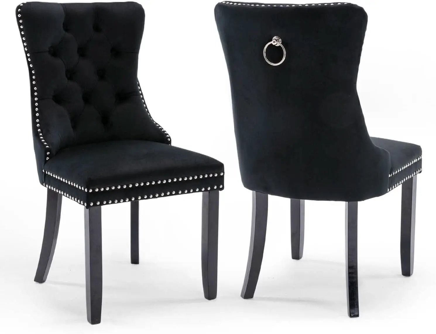 Black Velvet Tufted Dining Chairs With Nailhead Trim Set of 2 from PriceLows™