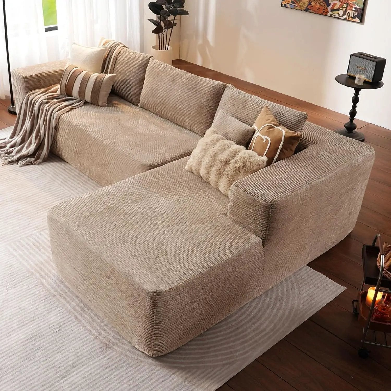 104 Inch Cloud Sectional Couch With L Shaped Chaise Modern Modular Sofa In Camel Corduroy Fabric from PriceLows™