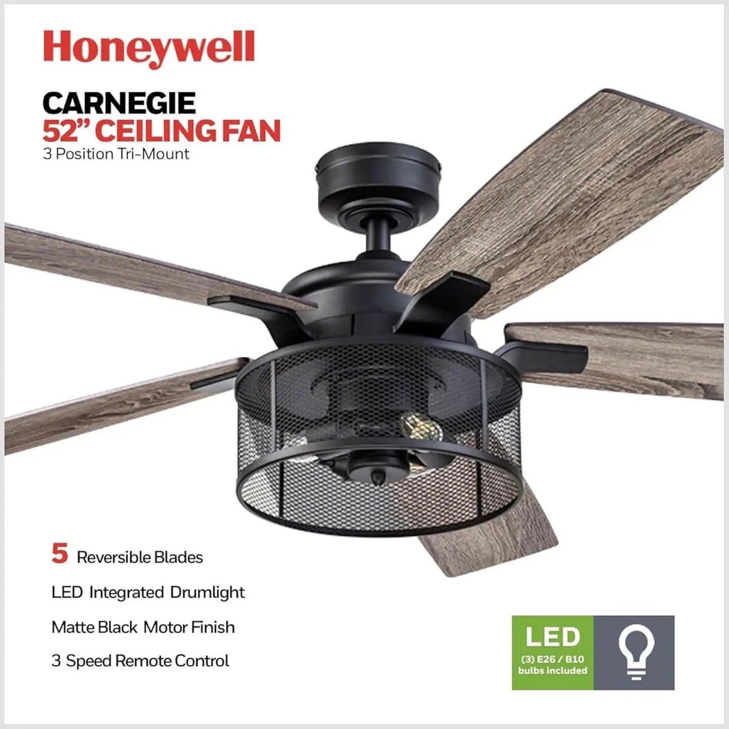 IndustrialStrength 52 Inch Ceiling Fan With LED Light from PriceLows™