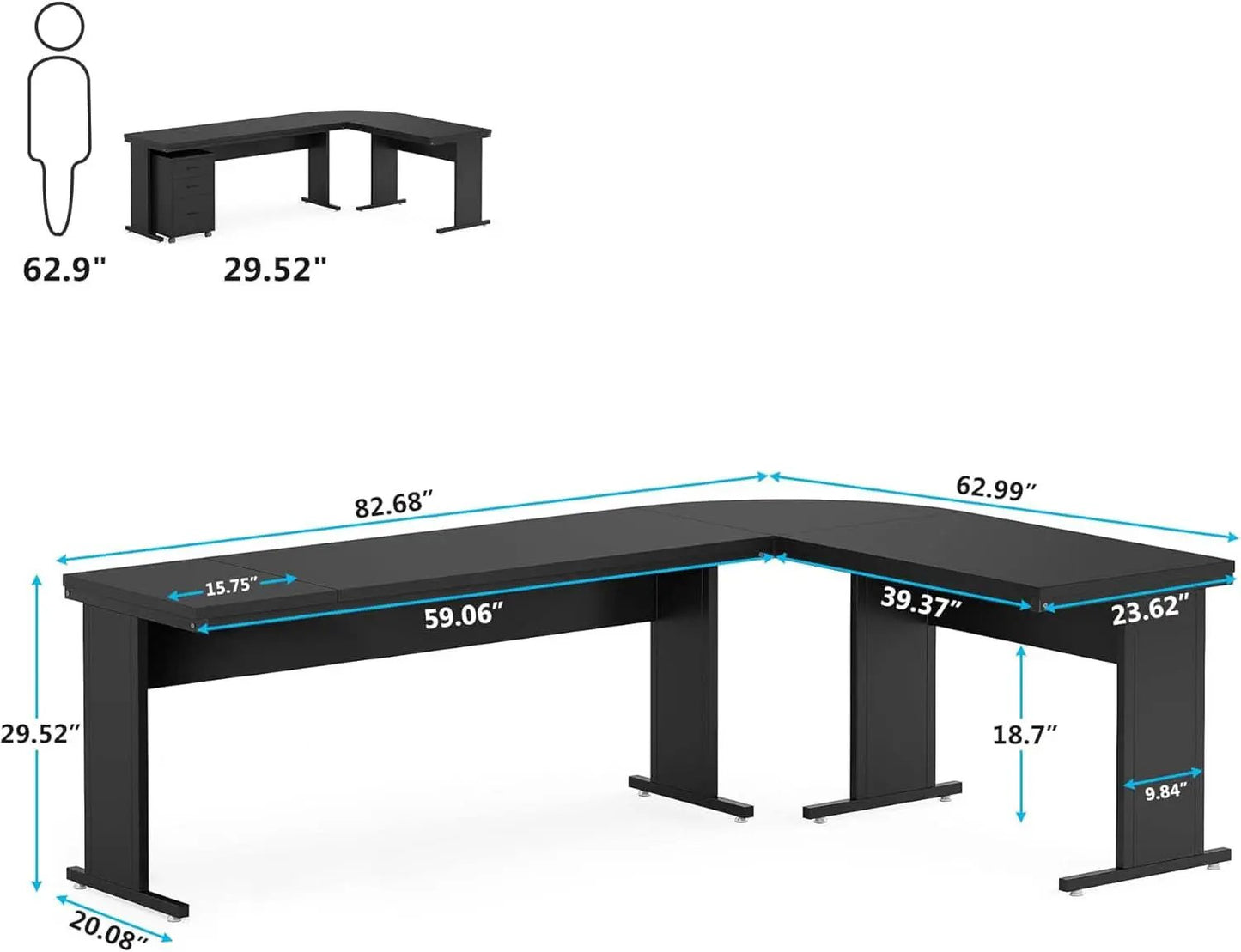83 Inch L Shaped Executive Desk With 3 Drawer Cabinet from PriceLows™
