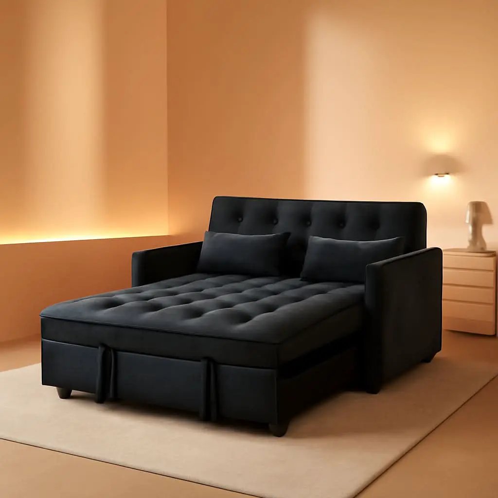 Black Velvet Convertible Sleeper Sofa Bed Luxurious from PriceLows™