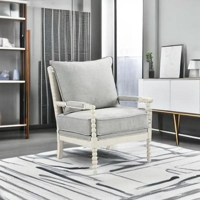 Spindle Accent Chair Smoke Grey Textured Upholstery from PriceLows™