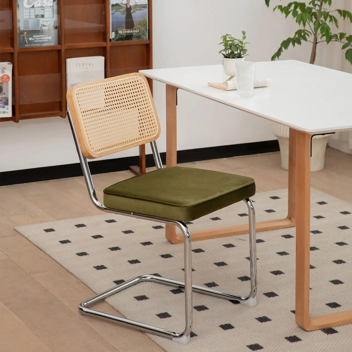 Rattan Dining Chairs | Set Of 2 | Painted Legs | Cantilever Mid-Century Style