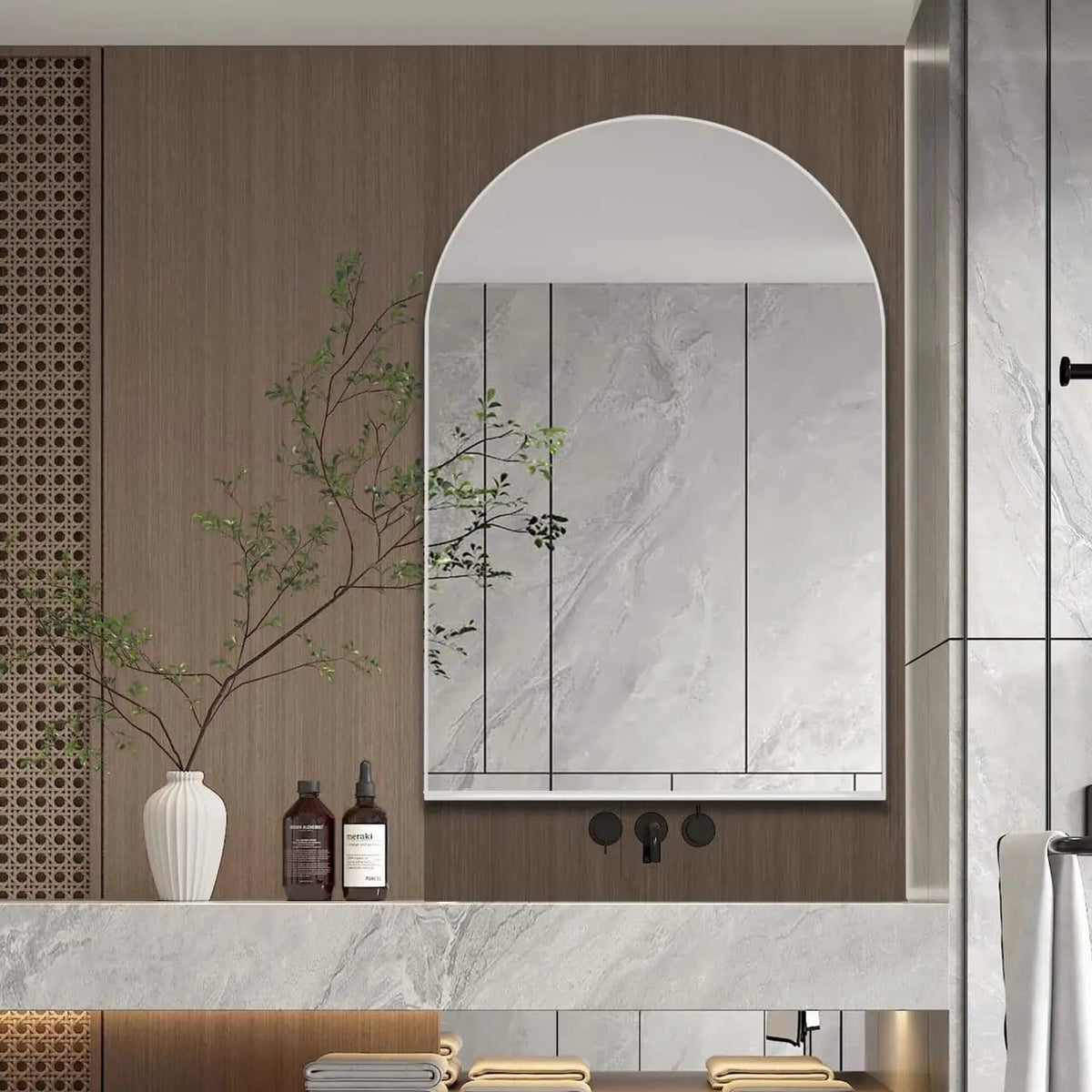 Arched Recessed Medicine Cabinet, Metal Framed Bathroom Wall Cabinet With Mirror And | 3 Pieces | Metal | Bathroom