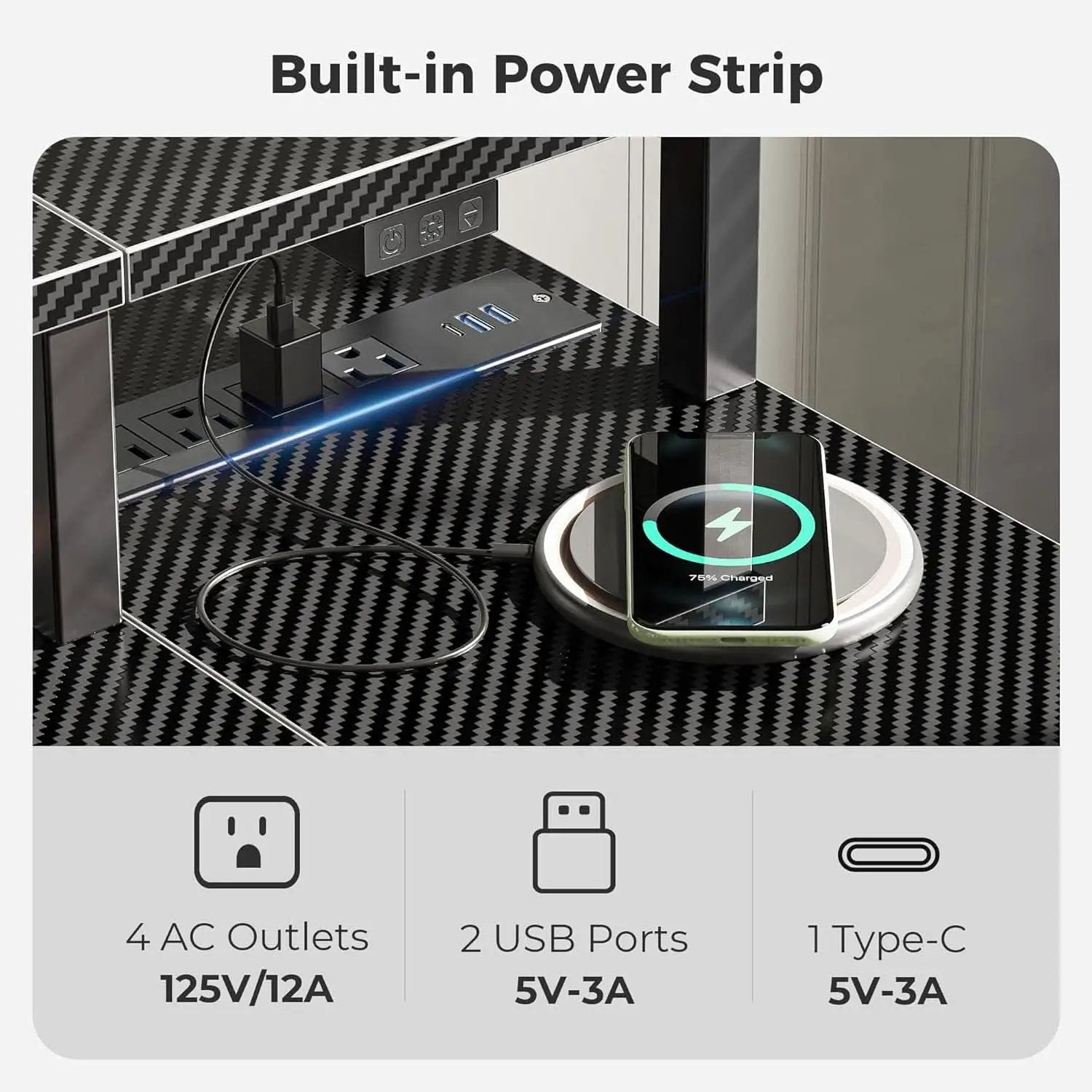 47 Inch L Shaped Gaming Computer Desk Power Outlets Plus from PriceLows™