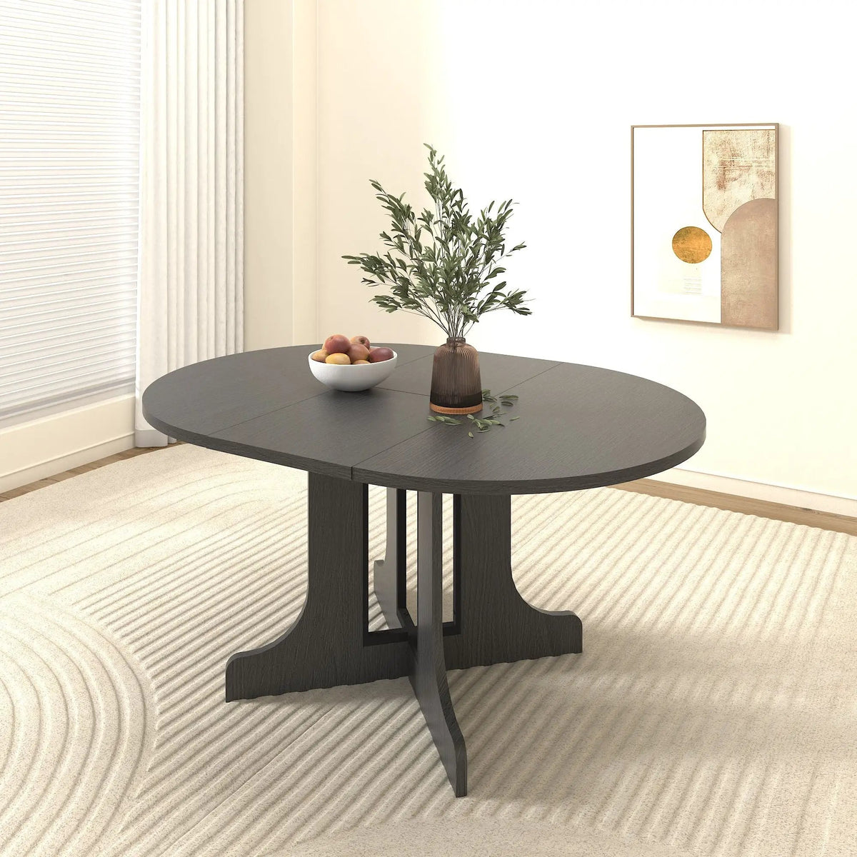 Expandable Farmhouse Dining Table | 59 Inch Width | Removable Leaf | Trestle X-Shaped Base