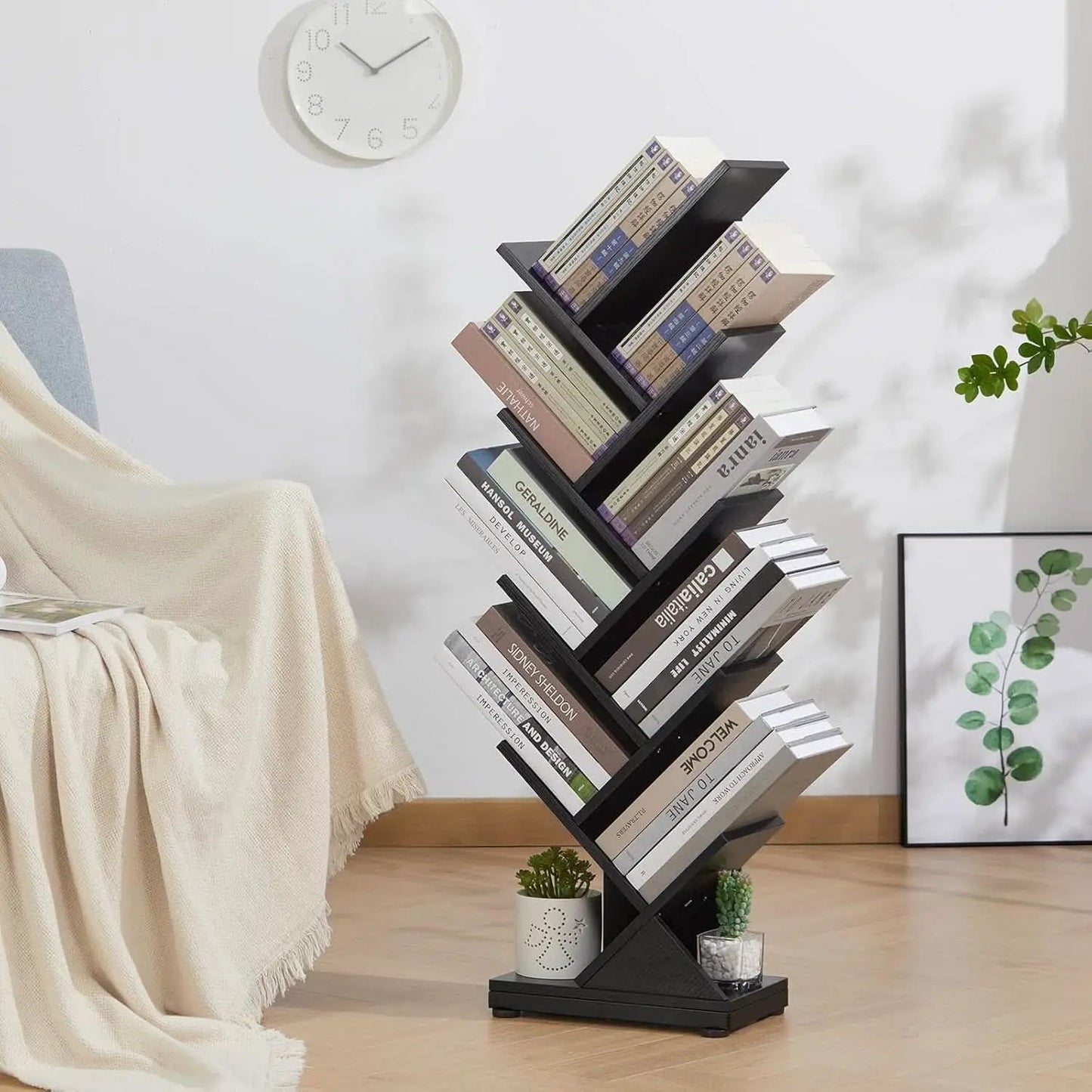 8 Tier Tree Bookshelf Natural Wood Finish Bookcase from PriceLows™