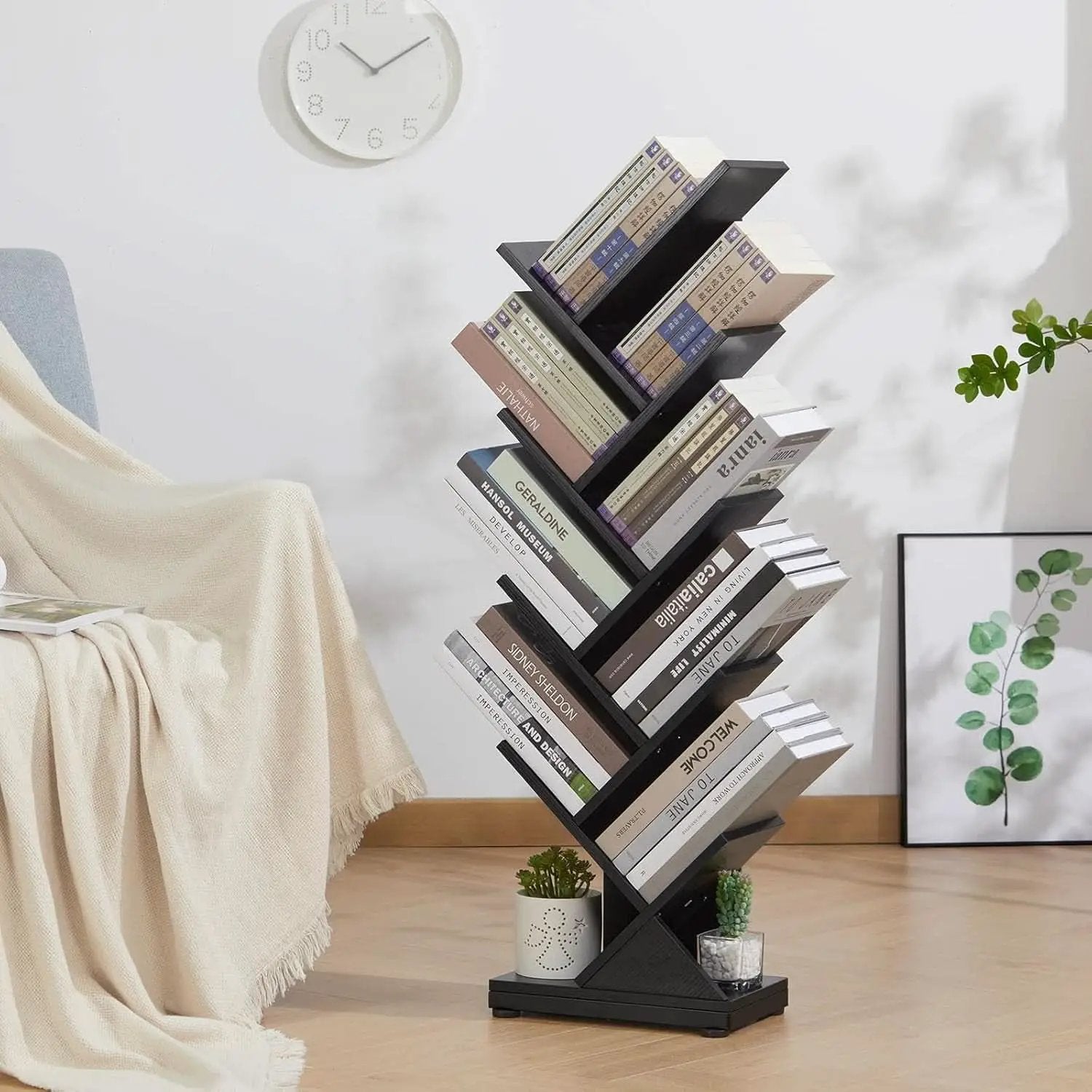 8 Tier Tree Bookshelf Natural Wood Finish Bookcase from PriceLows™