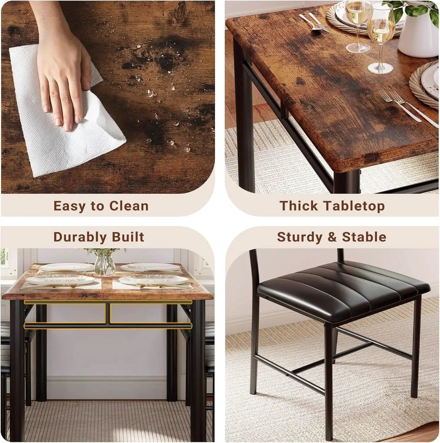 Dining Table Set For 4 Wood Kitchen Table With Upholstered Chairs Rustic Brown from PriceLows™