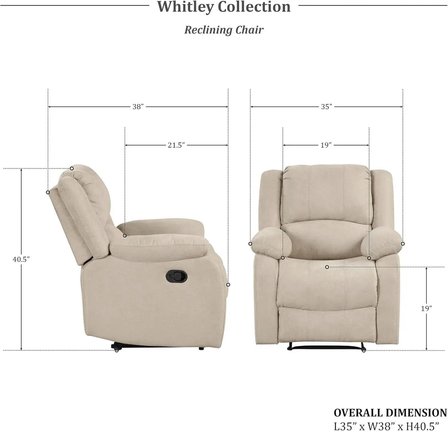Oatmeal Wall Hugger Manual Recliner Chair For Living Room from PriceLows™