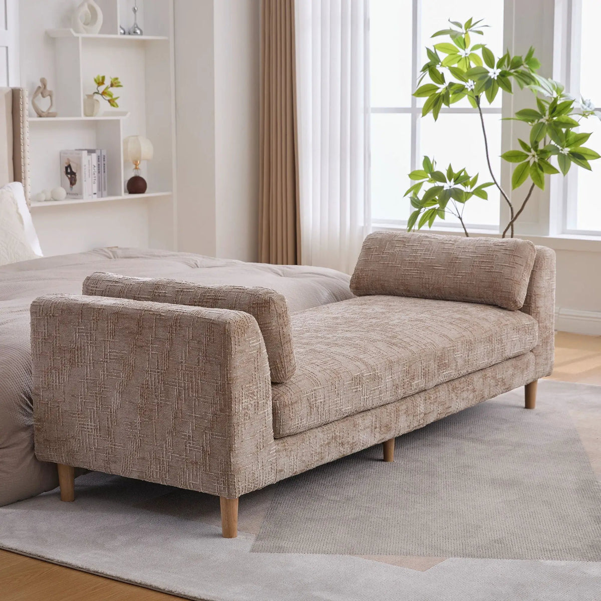 End Of Bed Bench | Upholstered With Armrests | Trapezoid Chaise Design | Kiln-Dried Solid Wood