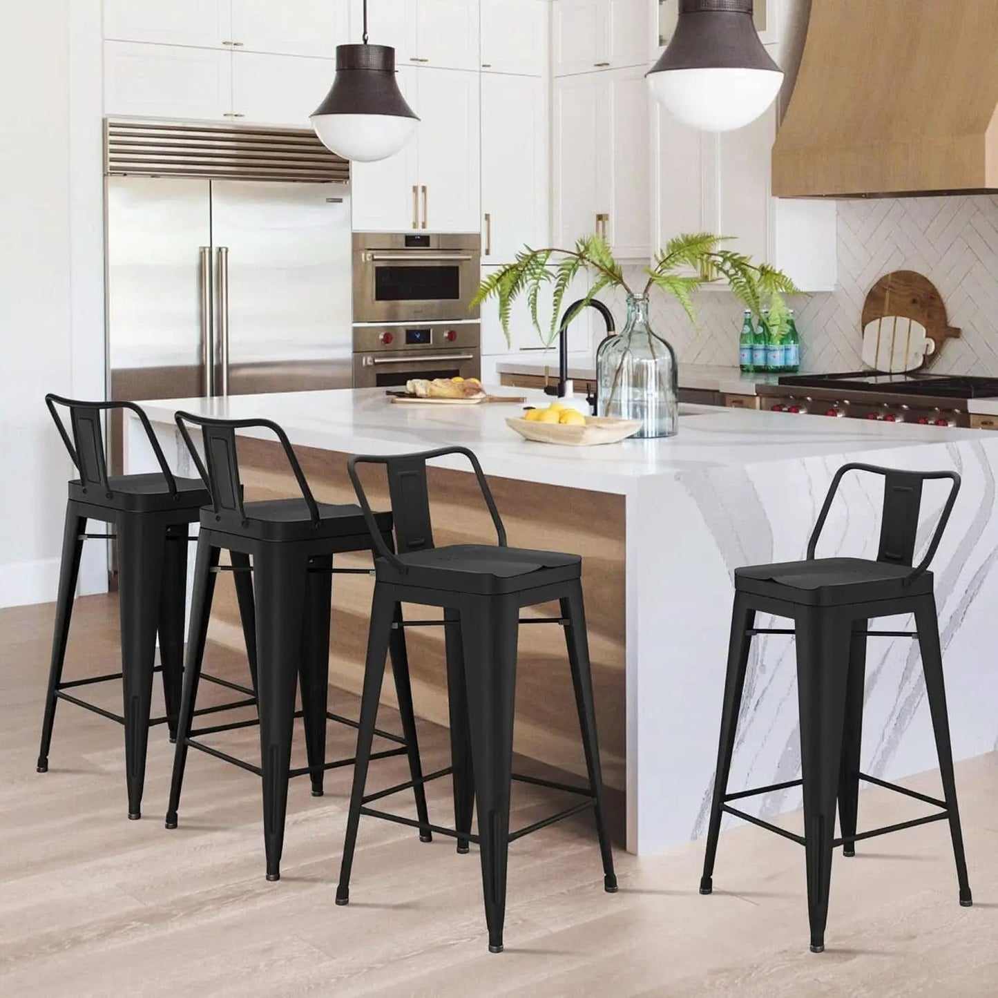 26 Inch Black Industrial Metal Bar Stools Set Of 4 For Indoor Outdoor Weather Resistant Ergonomic Comfort from PriceLows™