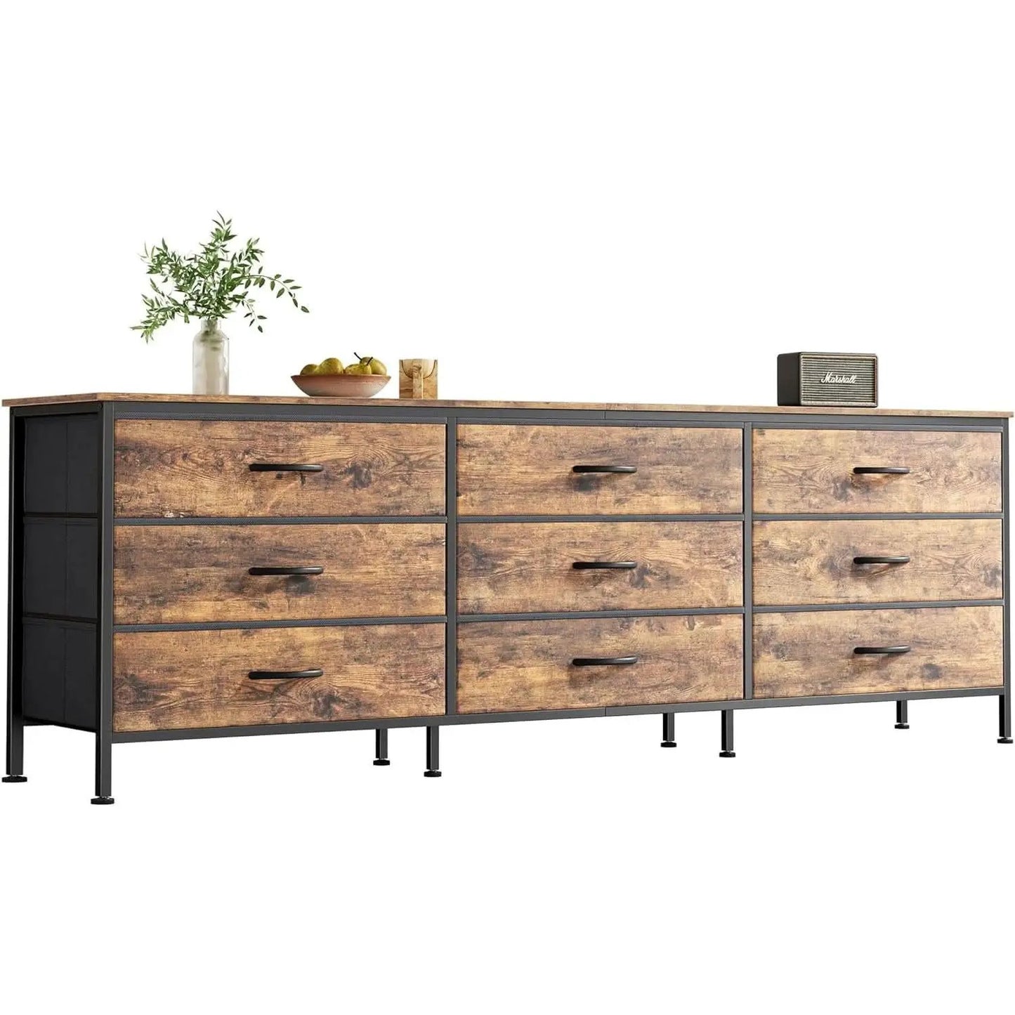 Rustic Brown 9 Drawer Dresser With TV Stand Media Console from PriceLows™