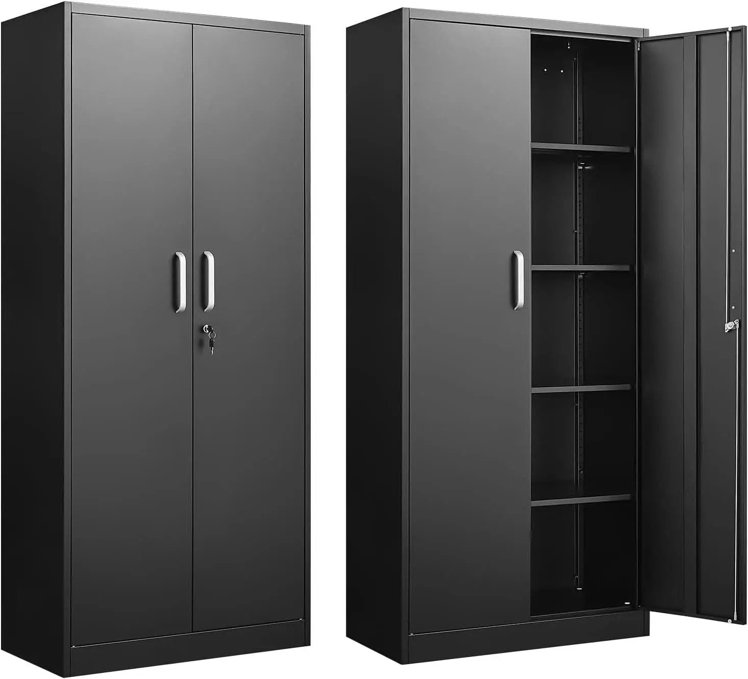 Black Metal Storage Cabinet With Locking Adjustable Shelves from PriceLows™