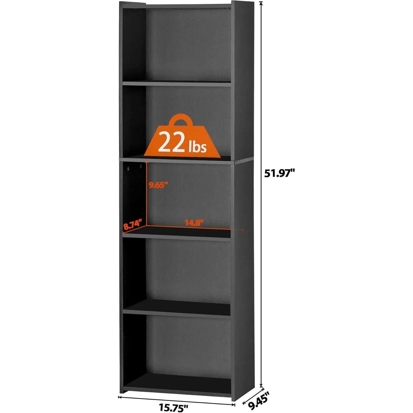 5 Tier Wood Bookcase Freestanding Black Home Office from PriceLows™