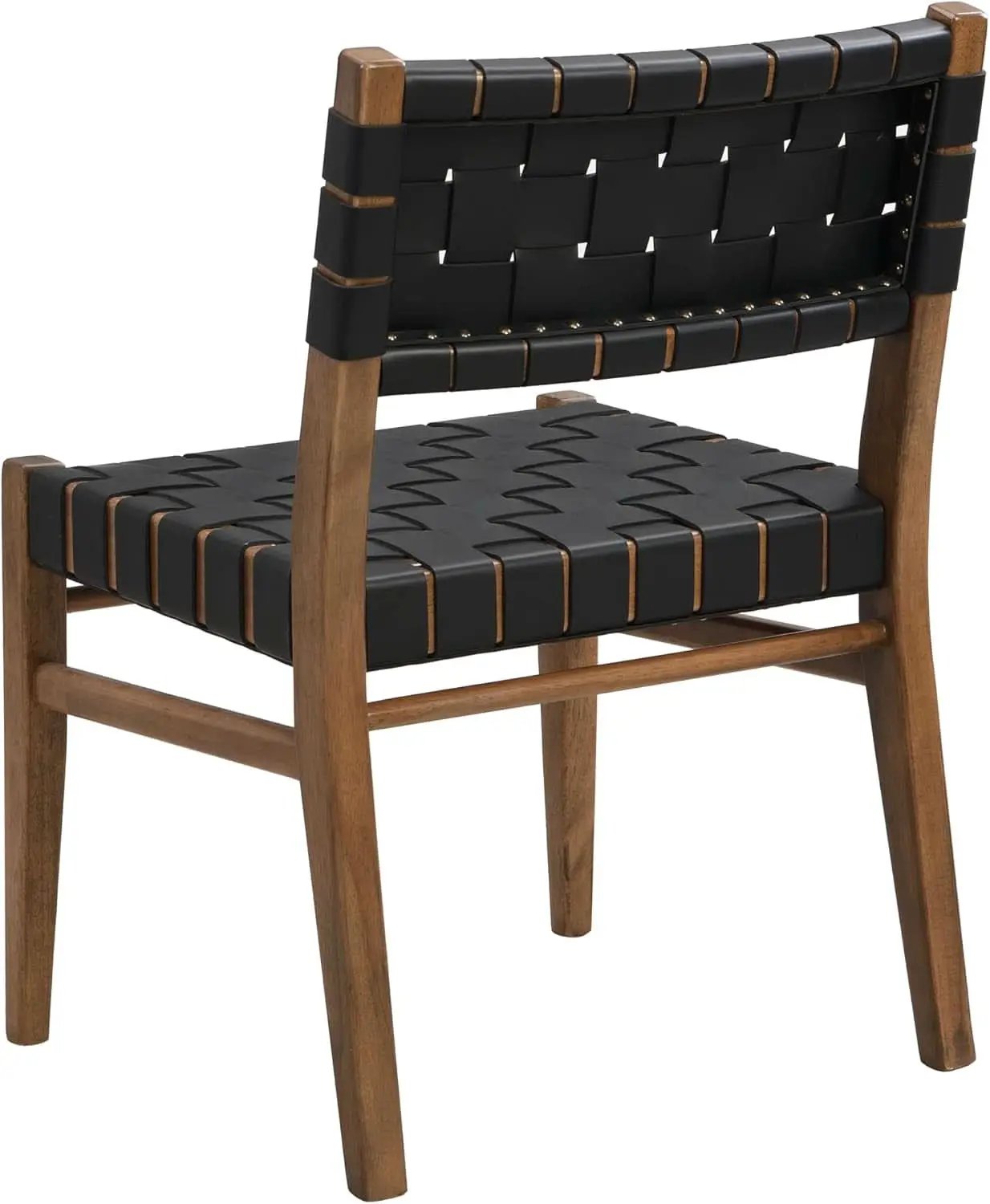 Set Of 2 Armless Dining Chairs With Rope Weave PU Leather Walnut Black from PriceLows™