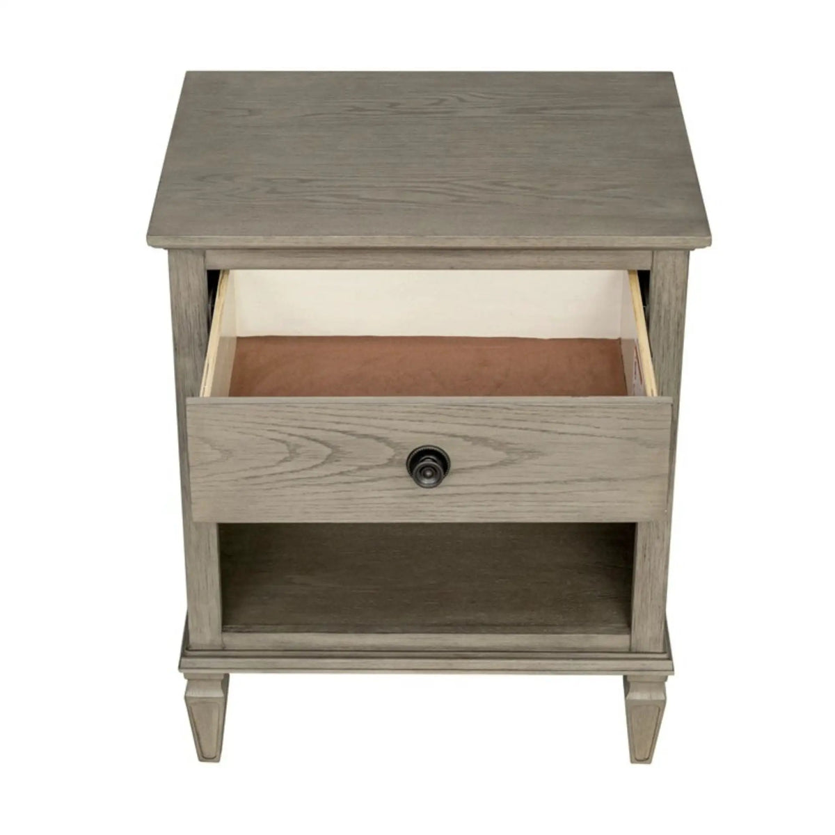 Victoria Nightstand | French-Inspired Design | Wire Brush Finish | 1 Drawer And Open Shelf