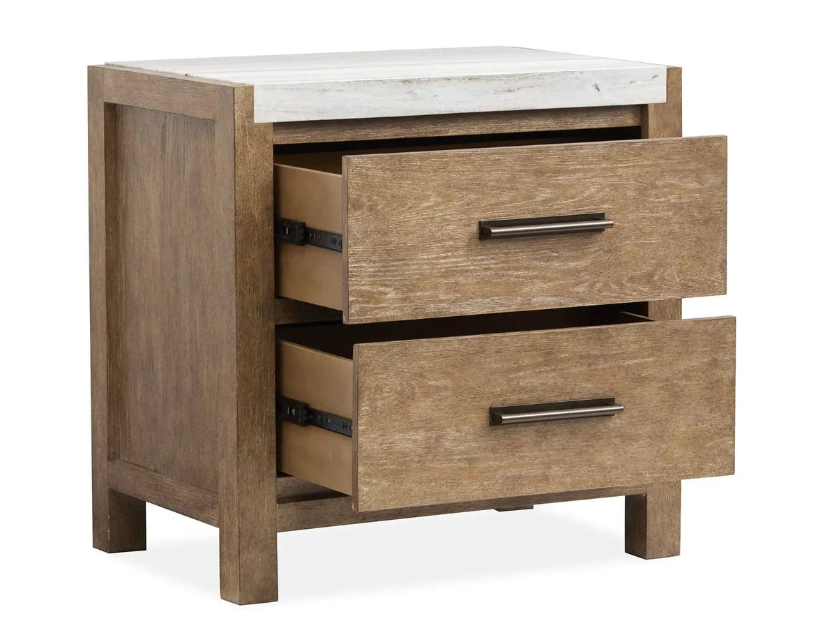 Plum Creek Drawer Nightstand | 2 Pieces | Oak Veneer & Fabric | Bedroom