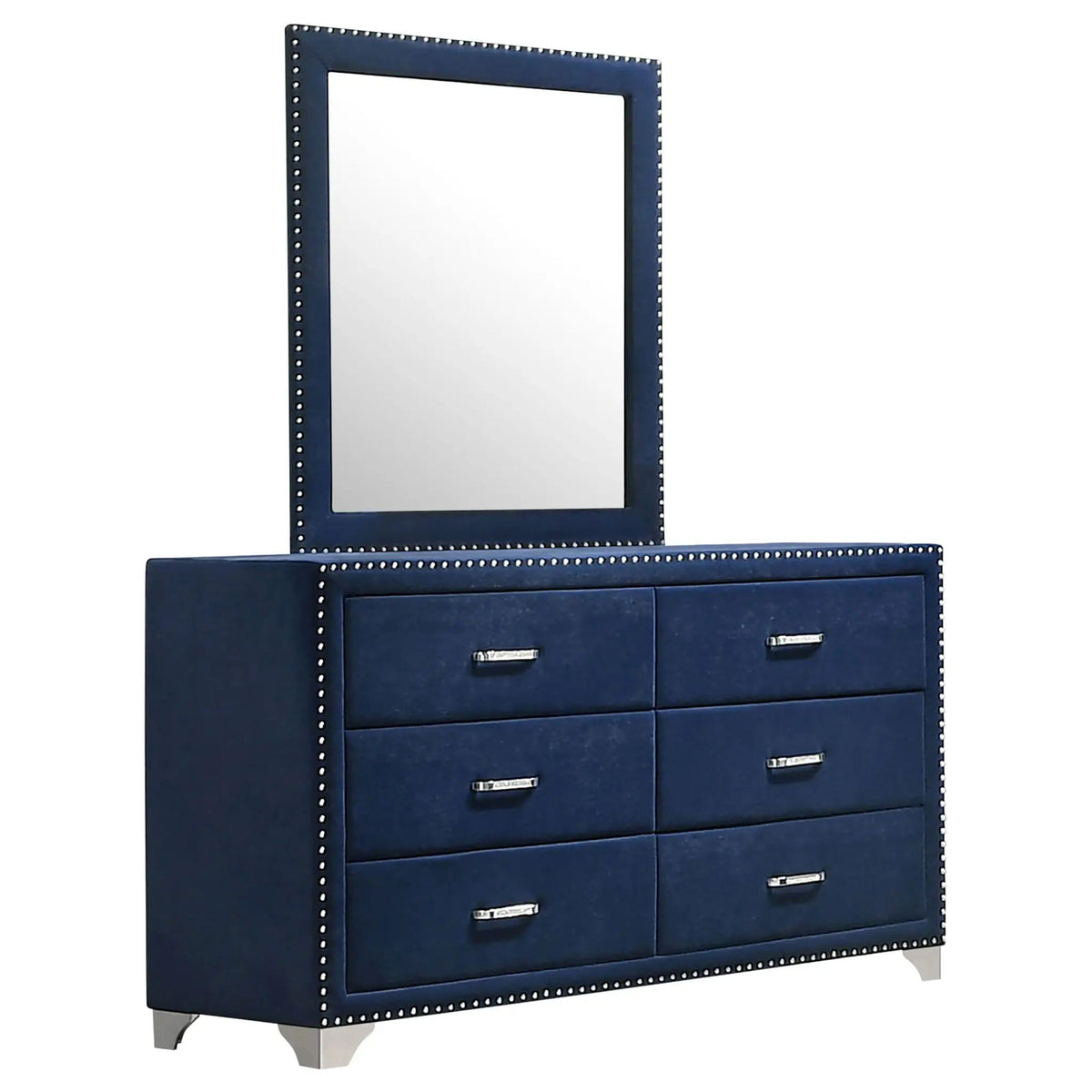 Melody 6-drawer Upholstered Dresser with Mirror Pacific | 60 x 20.75 x 75 in | Velvet & Metal | Blue
