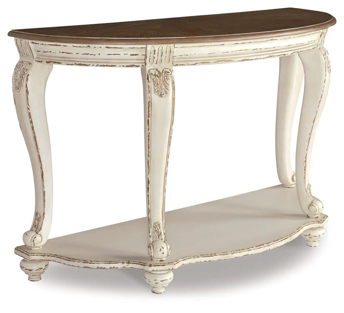 Realyn Sofa Table | 47.88 x 19.13 x 30 in | Engineered Wood & Veneer | White / Brown