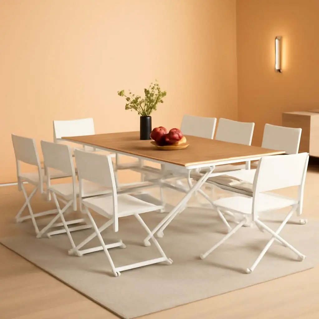 11 Piece Outdoor Dining Set Apricot Sling Mesh Chairs With Wood Grain Expandable Table For 6 To 8 from PriceLows™