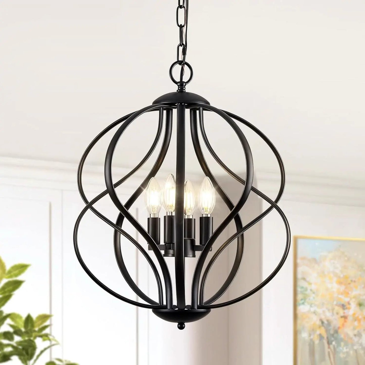 Black Four Light Geometric Pendant Chandelier Dining Room from PriceLows™